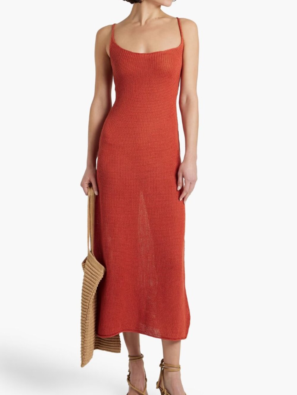 ONIA Crochet Knit Linen Scoop Neck Dress in Burnt Ochre Size XL Brand New NWT
